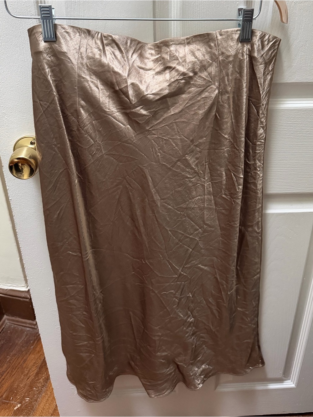 Aritzia Babaton Metallic Taupe Satin Midi Slip Skirt